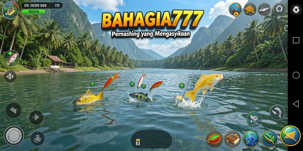 Tampilan permainan dalam BAHAGIA777 yang menampilkan suasana memancing yang realistis.