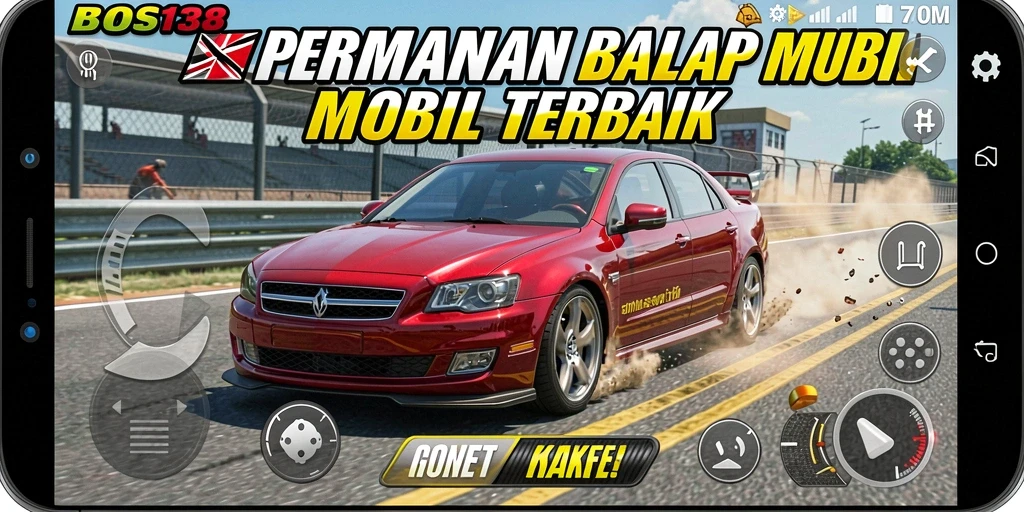 Screenshot BOS138 menampilkan mobil balap melaju kencang di trek yang menantang.