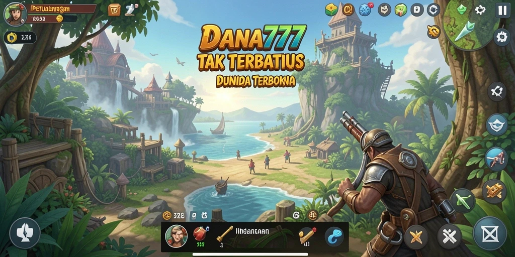 Screenshot DANA777 menampilkan pemain menjelajahi lahan luas dalam dunia terbuka.