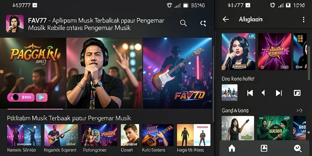 Screenshot FAV77 menunjukkan tampilan bermain musik yang interaktif.