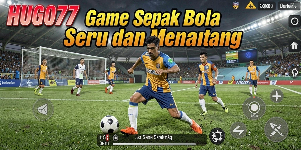 Tampilan gameplay HUGO77 dengan aksi sepak bola yang seru.