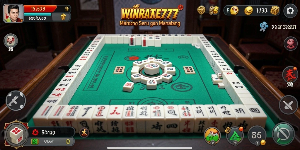 Screenshot utama WINRATE777 menampilkan aksi permainan Mahjong yang seru.